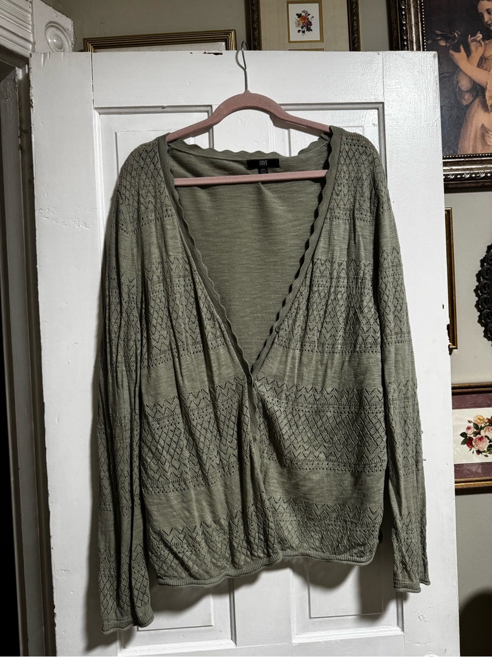 Frye Sage Green Open Front Knit Cardigan